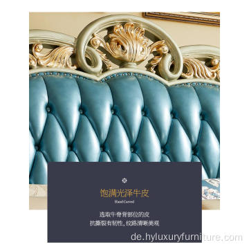 Qualitäts-Luxus-Holz-blaues Leder-Master-Möbel-Schlafzimmer
